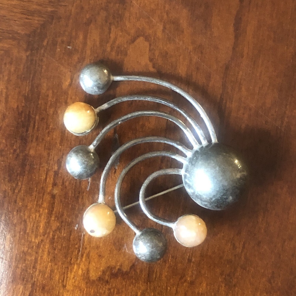 Vintage Art Deco Mexican Artisan Sterling Pin With Stones
